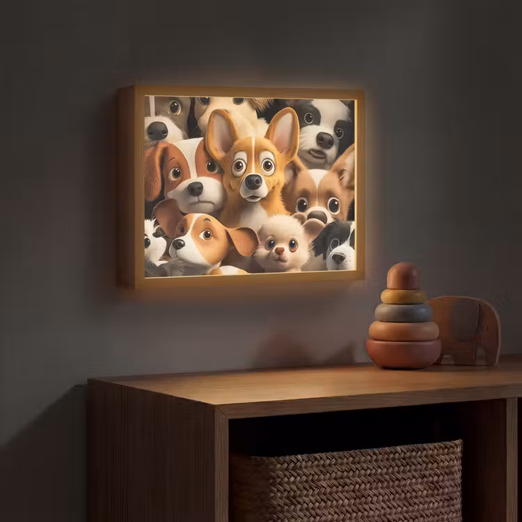 Honden - Dieren - Bruin - Zwart - Patronen - Kind Light Box met batterij (Wandlamp kind) middel -sfeer5_kind