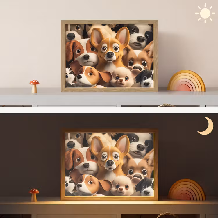 Honden - Dieren - Bruin - Zwart - Patronen - Kind Light Box met batterij (Wandlamp kind) middel -sfeer3_kind