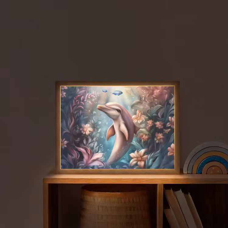 Dolfijn - Vissen - Onderwaterwereld - Bloemen Light Box met batterij (Wandlamp kind) middel -sfeer1_kind