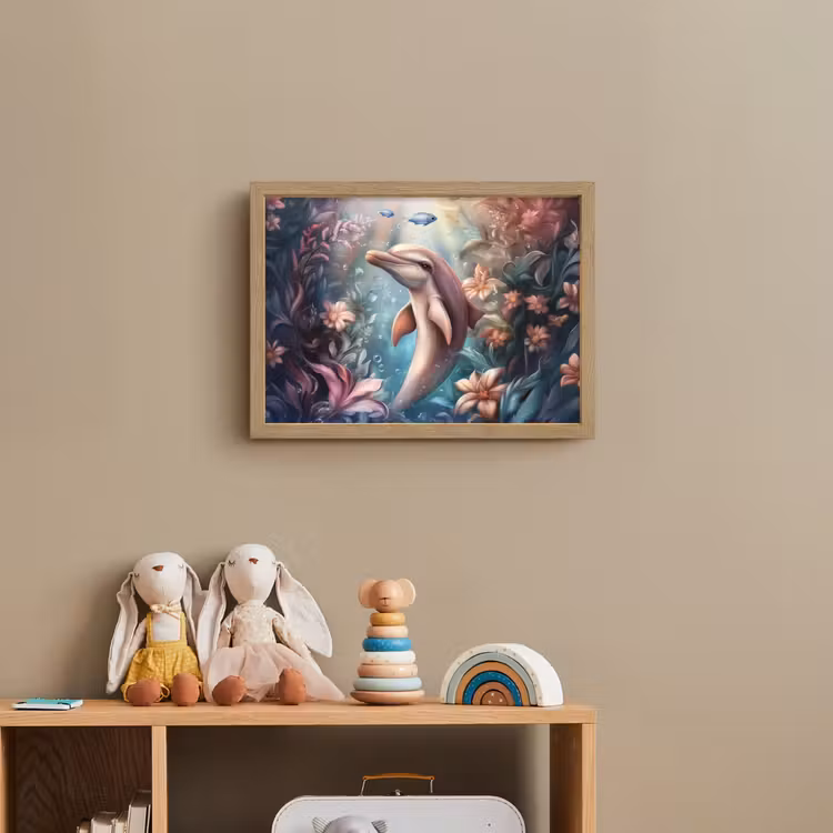 Dolfijn - Vissen - Onderwaterwereld - Bloemen Light Box met batterij (Wandlamp kind) middel -sfeer2_kind