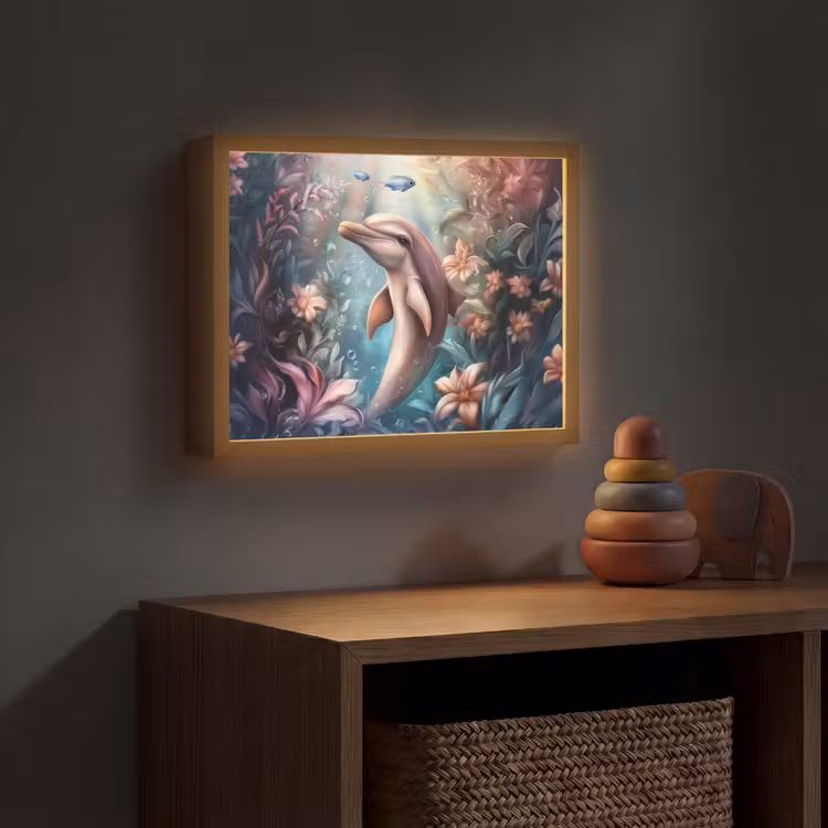 Dolfijn - Vissen - Onderwaterwereld - Bloemen Light Box met batterij (Wandlamp kind) middel -sfeer5_kind
