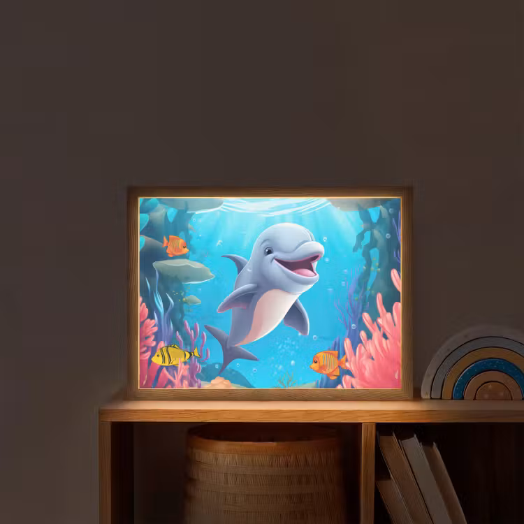Dolfijn - Zeedieren - Onderwater - Kinderen - Meisjes Light Box met batterij (Wandlamp kind) middel -sfeer1_kind