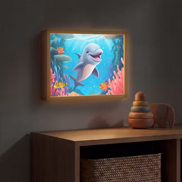 Dolfijn - Zeedieren - Onderwater - Kinderen - Meisjes Light Box met batterij (Wandlamp kind) middel -sfeer5_kind