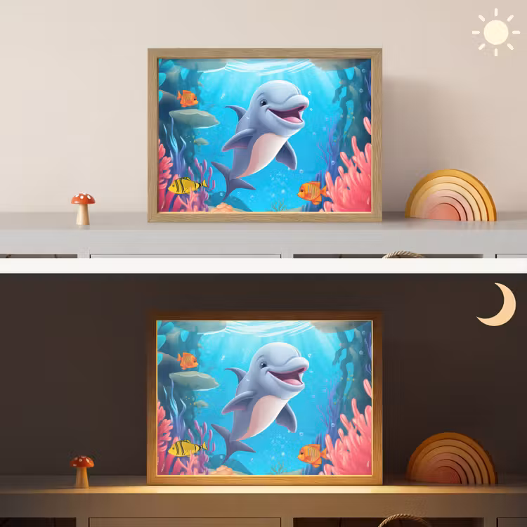 Dolfijn - Zeedieren - Onderwater - Kinderen - Meisjes Light Box met batterij (Wandlamp kind) middel -sfeer3_kind