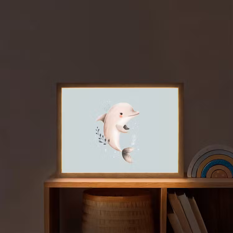 Dolfijn - Zeewier - Grijs Light Box met batterij (Wandlamp kind) middel -sfeer1_kind