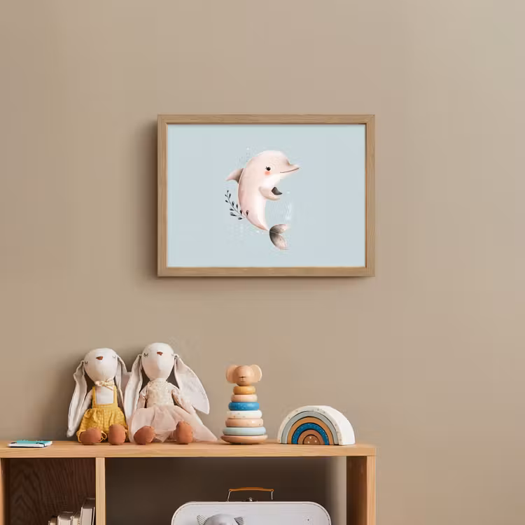 Dolfijn - Zeewier - Grijs Light Box met batterij (Wandlamp kind) middel -sfeer2_kind