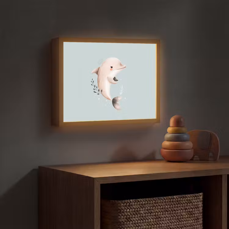 Dolfijn - Zeewier - Grijs Light Box met batterij (Wandlamp kind) middel -sfeer5_kind