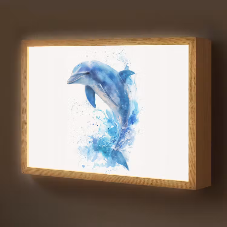Dolfijn - Water - Blauw Light Box met batterij (Wandlamp kind) middel -z3d_website
