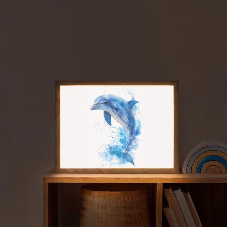 Dolfijn - Water - Blauw Light Box met batterij (Wandlamp kind) middel -sfeer1_kind