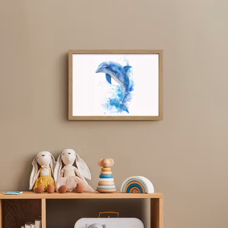 Dolfijn - Water - Blauw Light Box met batterij (Wandlamp kind) middel -sfeer2_kind
