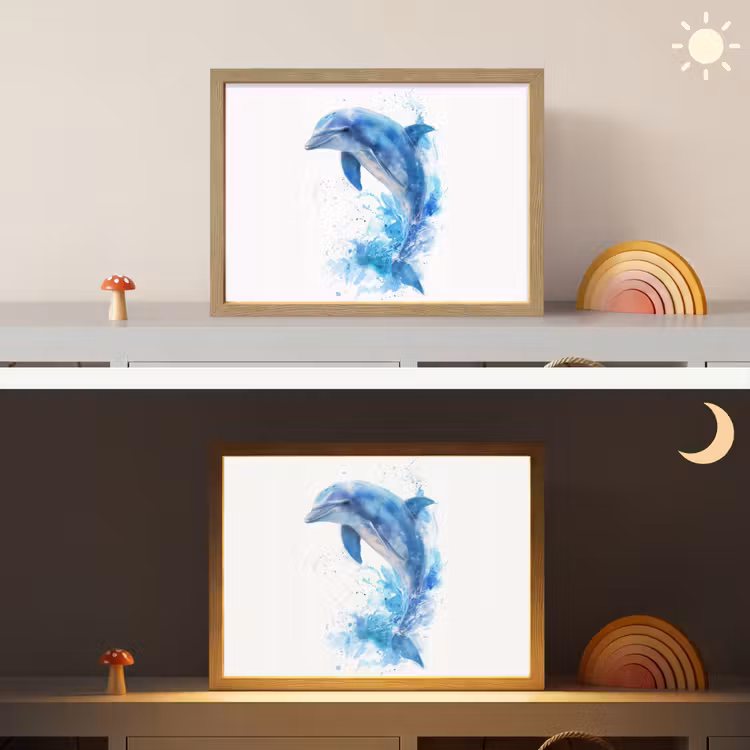 Dolfijn - Water - Blauw Light Box met batterij (Wandlamp kind) middel -sfeer3_kind