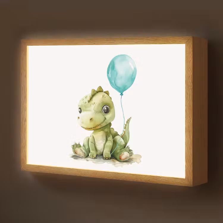 Draak - Baby dier - Blauwe ballon Light Box met batterij (Wandlamp kind) middel -z3d_website