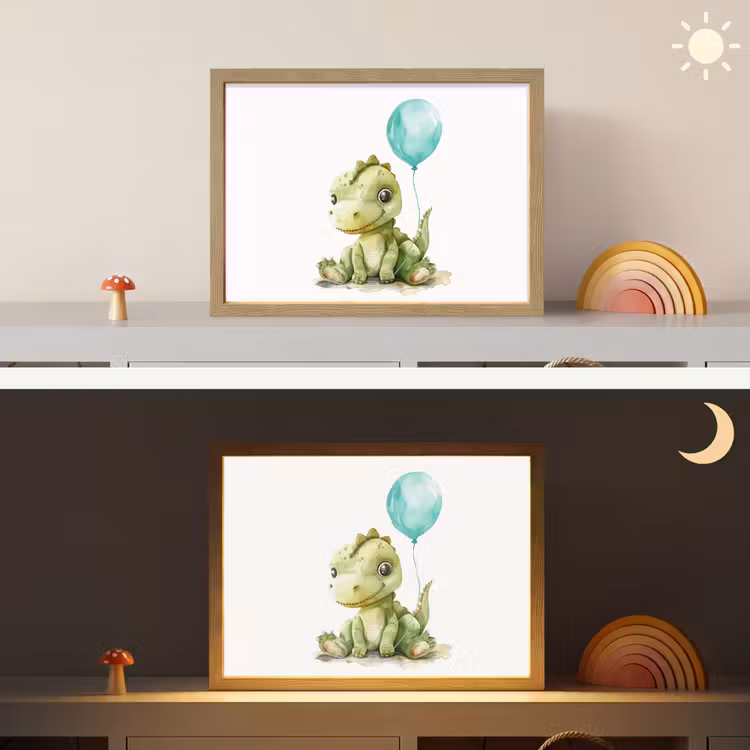 Draak - Baby dier - Blauwe ballon Light Box met batterij (Wandlamp kind) middel -sfeer3_kind