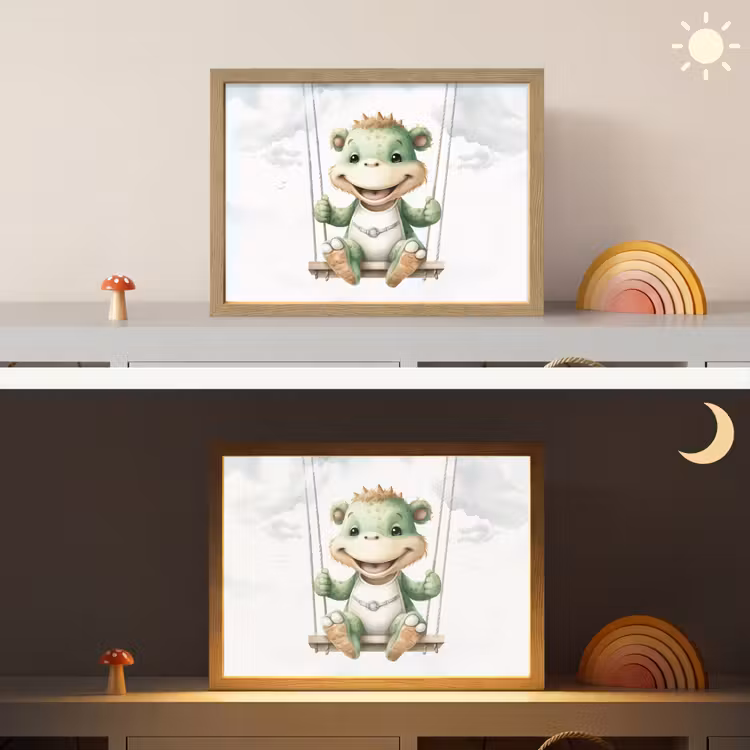 Draak - Baby dier - Kinderen Light Box met batterij (Wandlamp kind) middel -sfeer3_kind