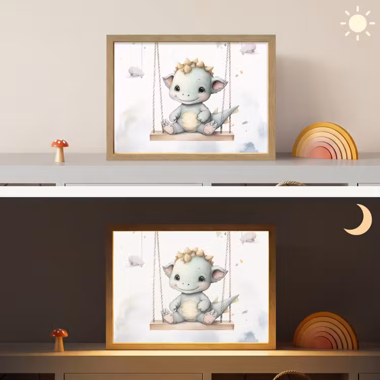 Draak - Baby dier - Kinderen Light Box met batterij (Wandlamp kind) middel -sfeer3_kind