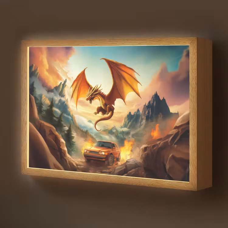 Draak - Auto - Bergen - Vuur Light Box met batterij (Wandlamp kind) middel -z3d_website