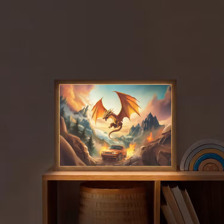 Draak - Auto - Bergen - Vuur Light Box met batterij (Wandlamp kind) middel -sfeer1_kind