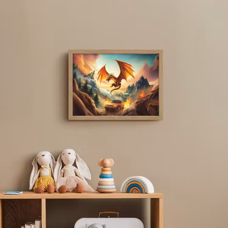 Draak - Auto - Bergen - Vuur Light Box met batterij (Wandlamp kind) middel -sfeer2_kind