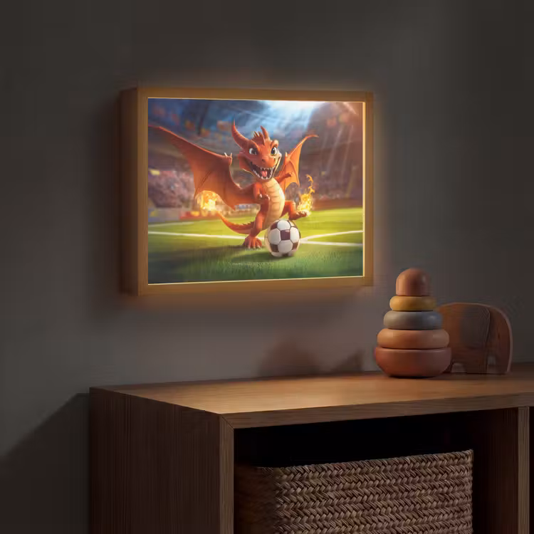 Draak - Voetbal - Vuur - Stadion Light Box met batterij (Wandlamp kind) middel -sfeer5_kind