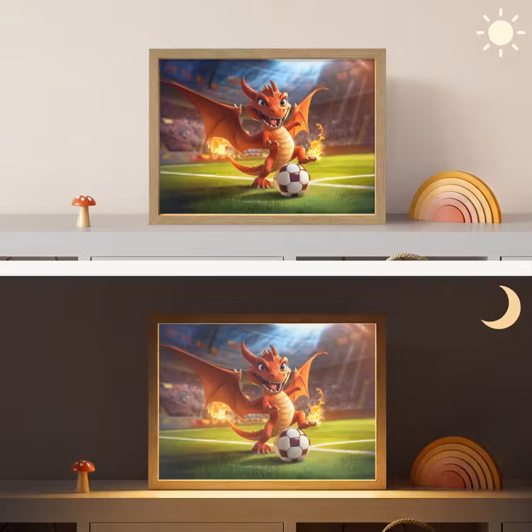 Draak - Voetbal - Vuur - Stadion Light Box met batterij (Wandlamp kind) middel -sfeer3_kind