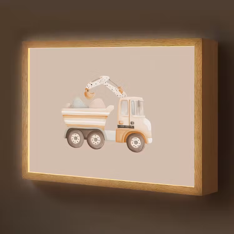 Kiepwagen - Auto - Beige Light Box met batterij (Wandlamp kind) middel -z3d_website