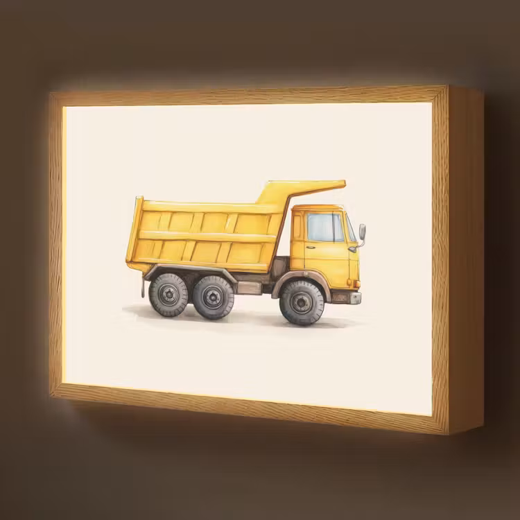 Kiepwagen - Geel - Illustratie Light Box met batterij (Wandlamp kind) middel -z3d_website