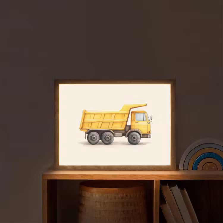Kiepwagen - Geel - Illustratie Light Box met batterij (Wandlamp kind) middel -sfeer1_kind