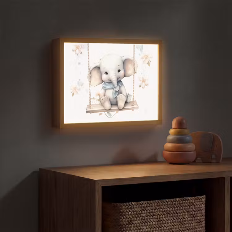 Olifant - Dier - Kinderen Light Box met batterij (Wandlamp kind) middel -sfeer5_kind
