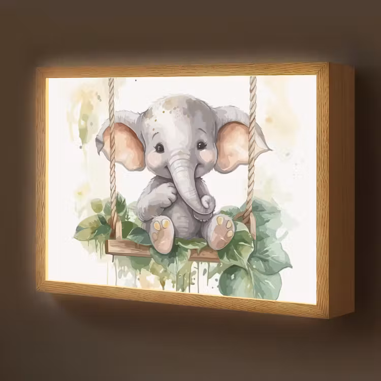Olifant - Dier - Kinderen - Jungle Light Box met batterij (Wandlamp kind) middel -z3d_website