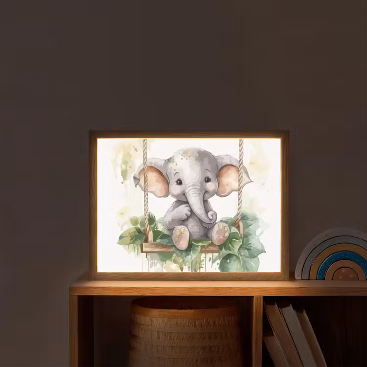 Olifant - Dier - Kinderen - Jungle Light Box met batterij (Wandlamp kind) middel -sfeer1_kind