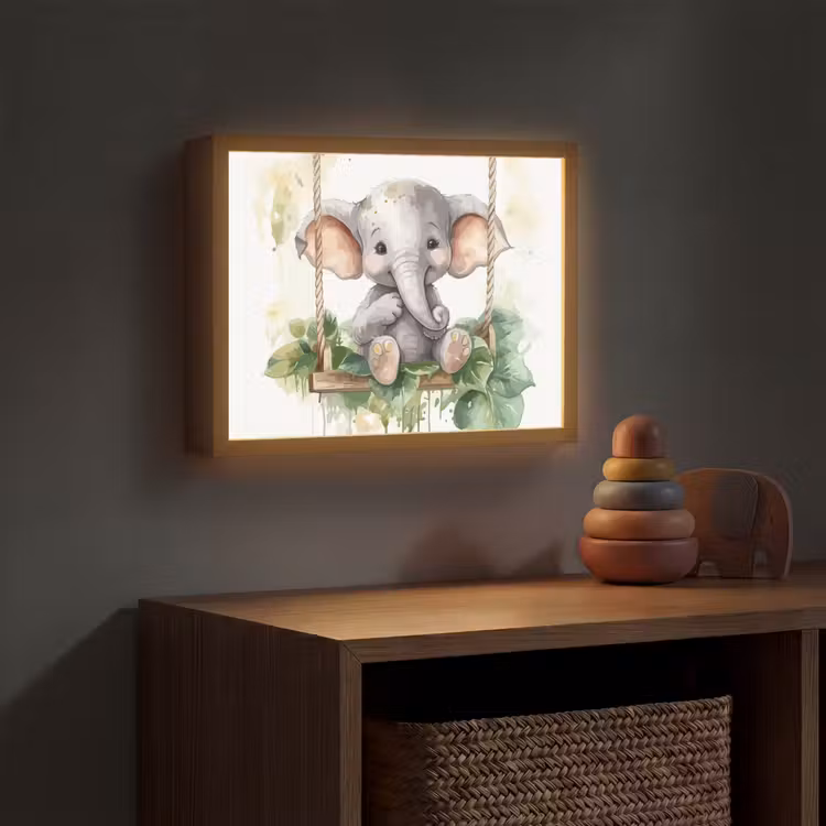 Olifant - Dier - Kinderen - Jungle Light Box met batterij (Wandlamp kind) middel -sfeer5_kind