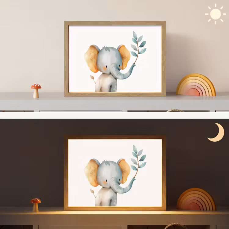 Olifant - Dier - Pastel kleuren Light Box met batterij (Wandlamp kind) middel -sfeer3_kind