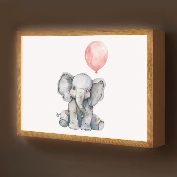 Olifant - Baby dier - Roze ballon Light Box met batterij (Wandlamp kind) middel -z3d_website