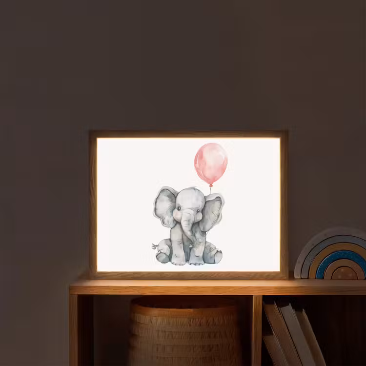 Olifant - Baby dier - Roze ballon Light Box met batterij (Wandlamp kind) middel -sfeer1_kind