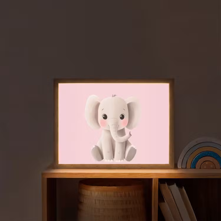 Olifant - Baby - Roze - Cartoon Light Box met batterij (Wandlamp kind) middel -sfeer1_kind