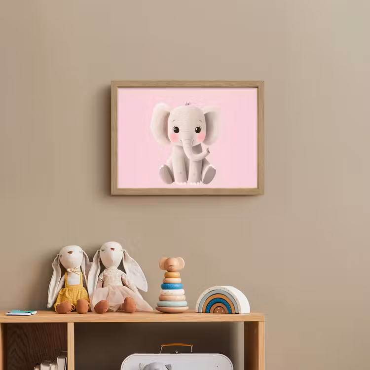 Olifant - Baby - Roze - Cartoon Light Box met batterij (Wandlamp kind) middel -sfeer2_kind