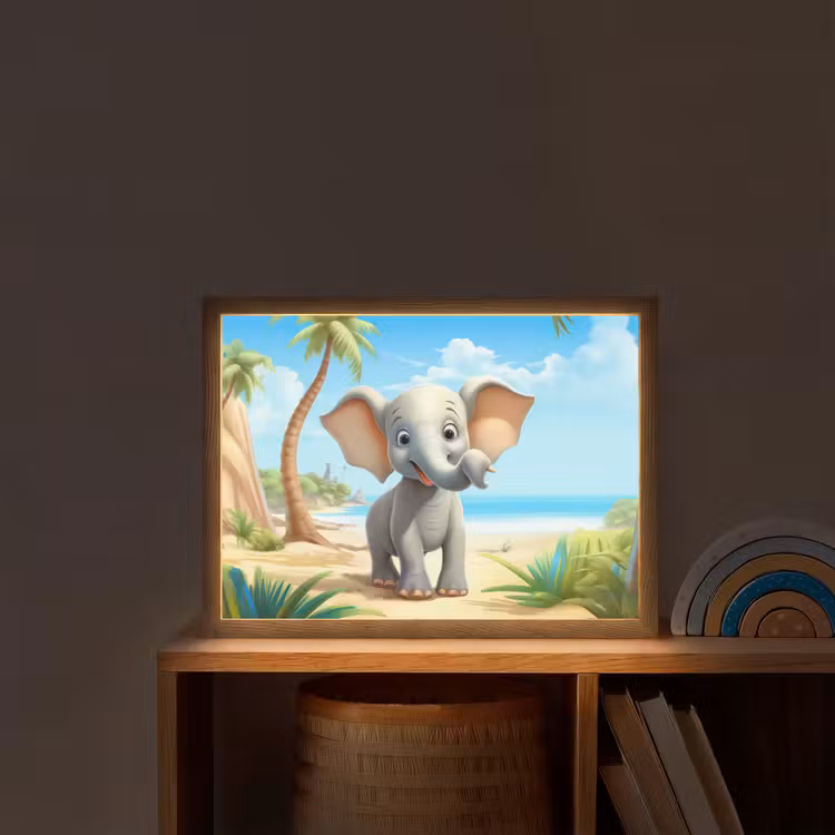 Olifant - Strand - Dieren - Meisjes - Kind Light Box met batterij (Wandlamp kind) middel -sfeer1_kind