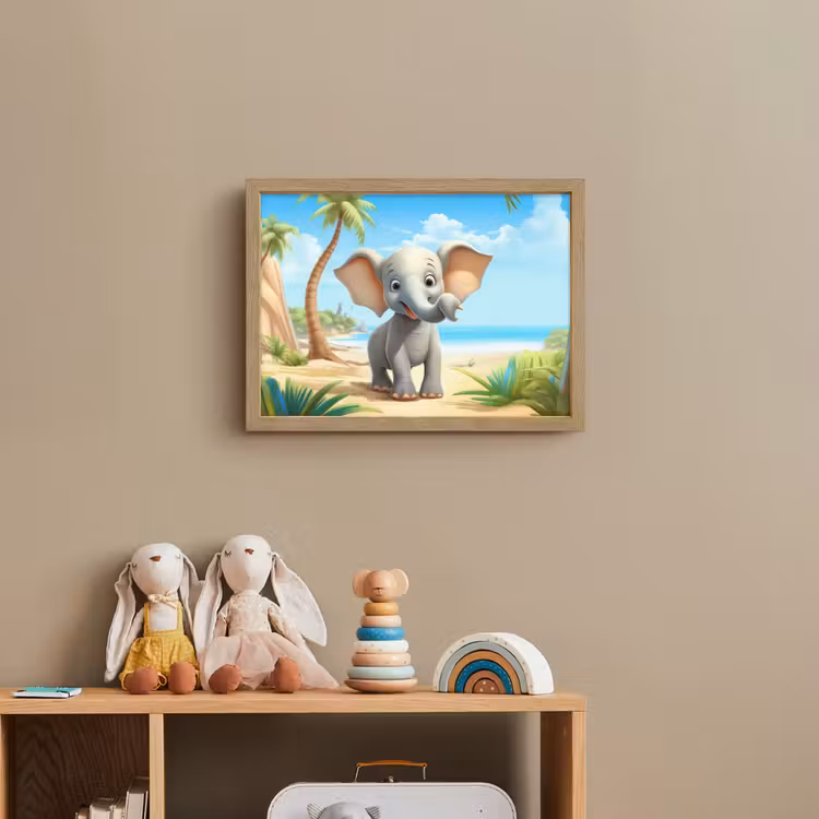 Olifant - Strand - Dieren - Meisjes - Kind Light Box met batterij (Wandlamp kind) middel -sfeer2_kind