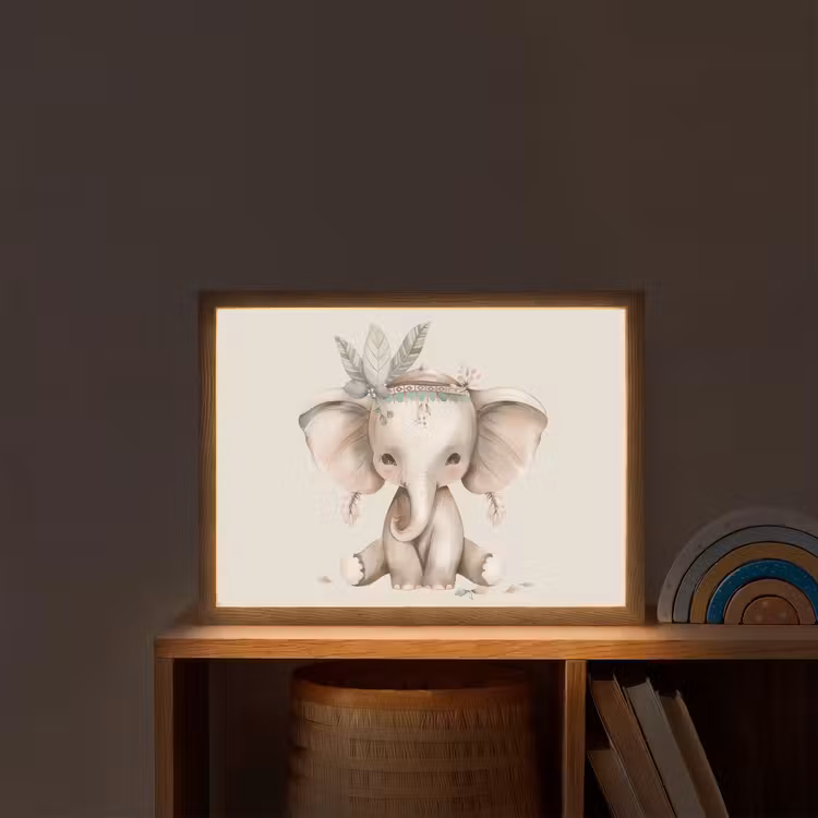 Olifant - Bohemian - Dieren - Boho Light Box met batterij (Wandlamp kind) middel -sfeer1_kind