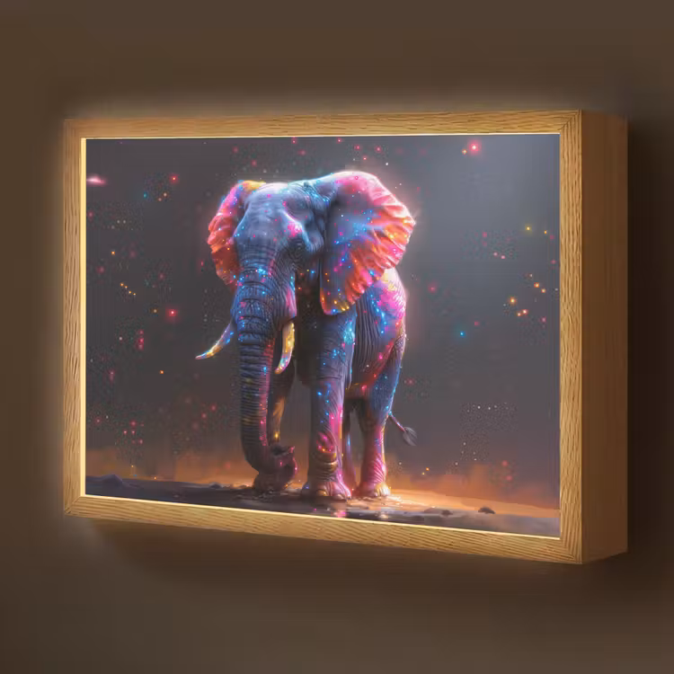 Olifant - Kleuren - Sterren - Dier Light Box met batterij (Wandlamp kind) middel -z3d_website