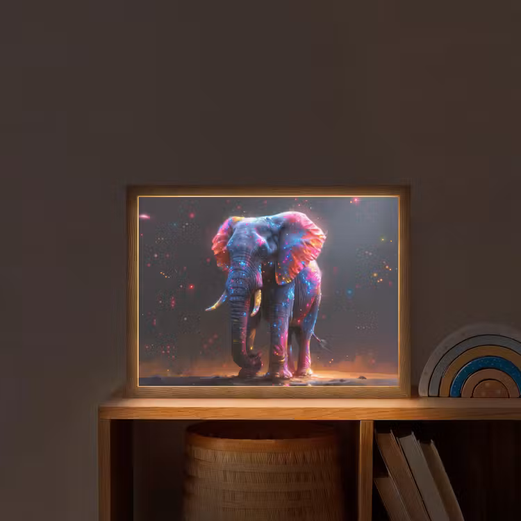 Olifant - Kleuren - Sterren - Dier Light Box met batterij (Wandlamp kind) middel -sfeer1_kind