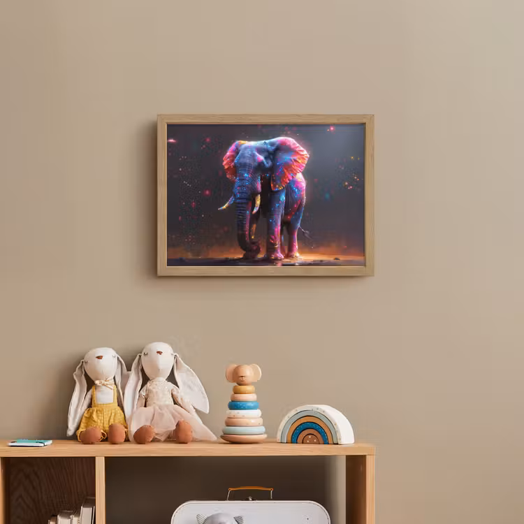 Olifant - Kleuren - Sterren - Dier Light Box met batterij (Wandlamp kind) middel -sfeer2_kind