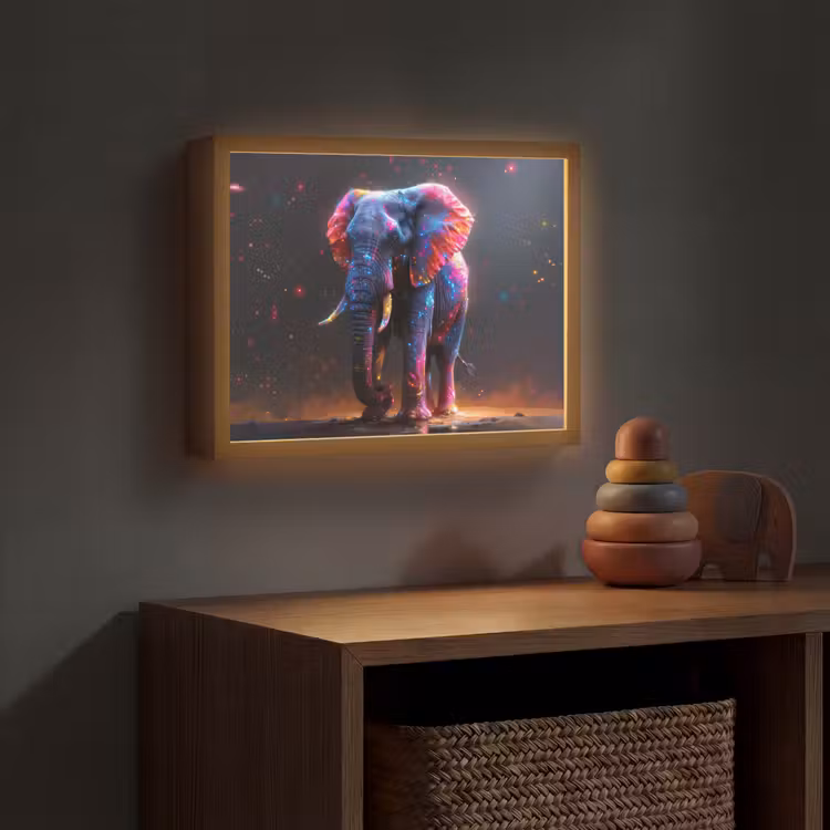 Olifant - Kleuren - Sterren - Dier Light Box met batterij (Wandlamp kind) middel -sfeer5_kind