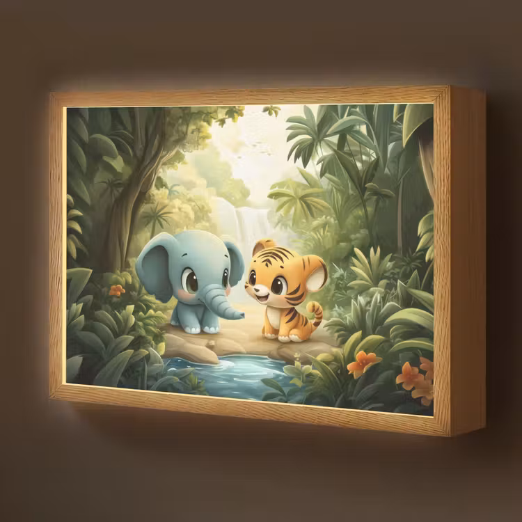 Olifant - Tijger - Bos - Jungle Light Box met batterij (Wandlamp kind) middel -z3d_website