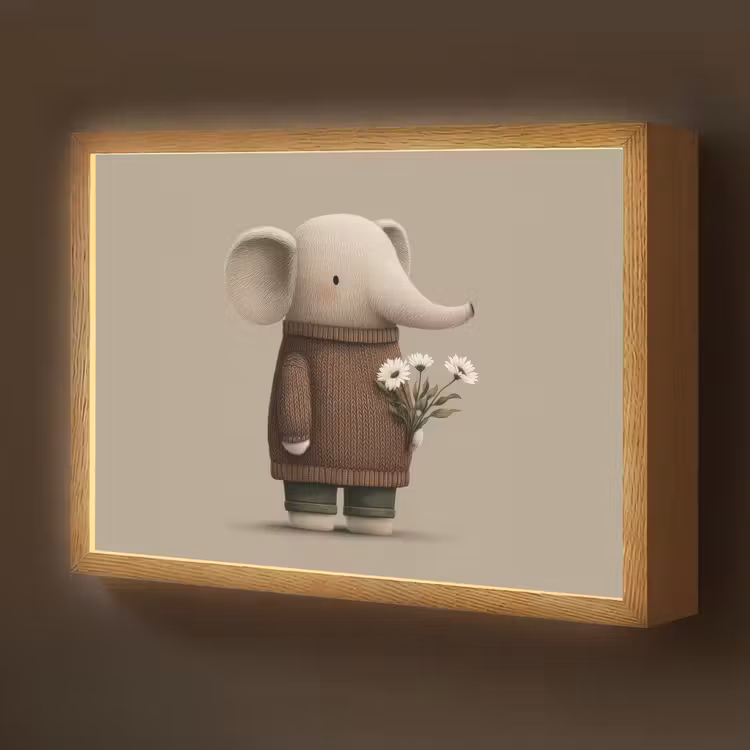 Olifant - Witte bloemen - Kindvriendelijk Light Box met batterij (Wandlamp kind) middel -z3d_website