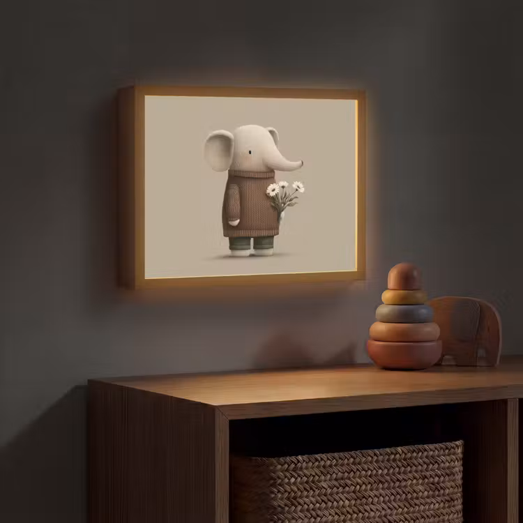 Olifant - Witte bloemen - Kindvriendelijk Light Box met batterij (Wandlamp kind) middel -sfeer5_kind