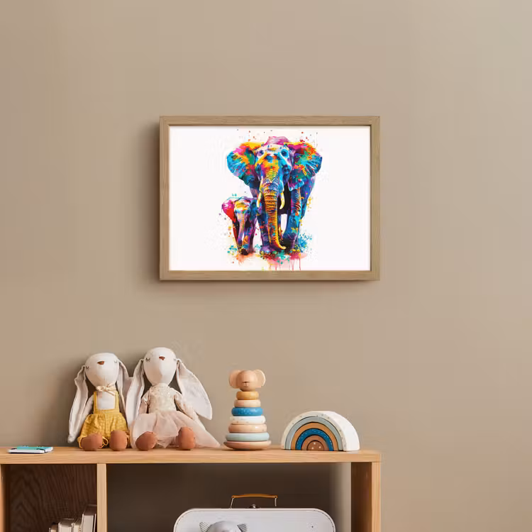 Olifanten - Dieren - Verf - Kleurrijk Light Box met batterij (Wandlamp kind) middel -sfeer2_kind
