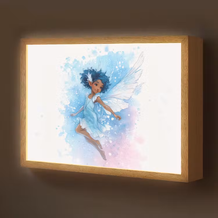 Elf - Blauw - Magie - Roze Light Box met batterij (Wandlamp kind) middel -z3d_website