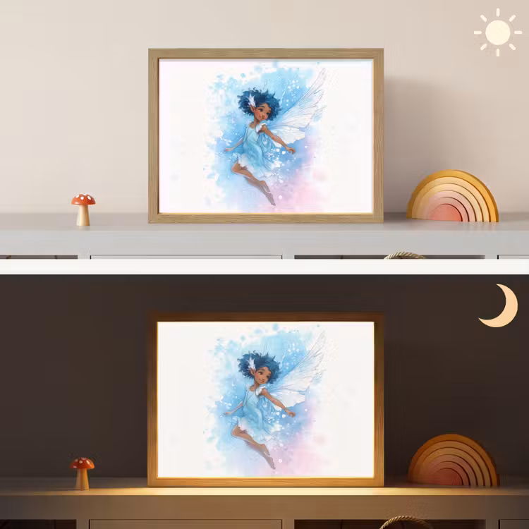 Elf - Blauw - Magie - Roze Light Box met batterij (Wandlamp kind) middel -sfeer3_kind