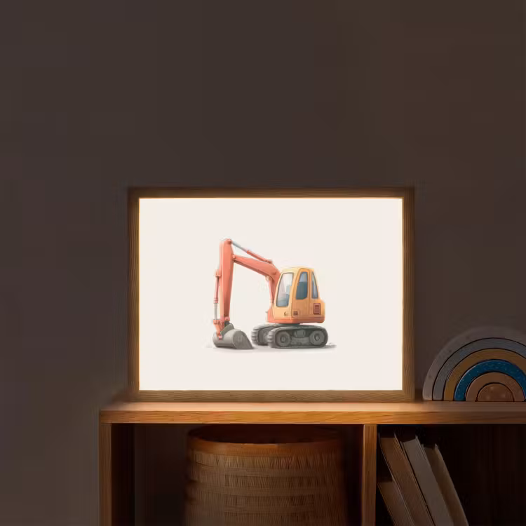 Graafmachine - Oranje - Illustratie - Minimalistisch Light Box met batterij (Wandlamp kind) middel -sfeer1_kind